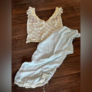 Vintage Je T’adore Yellow and Blue Lace Chemise Set